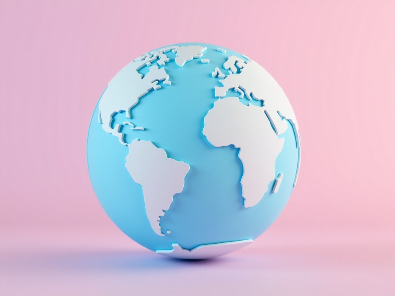 A pink background with a clay version of the earth.