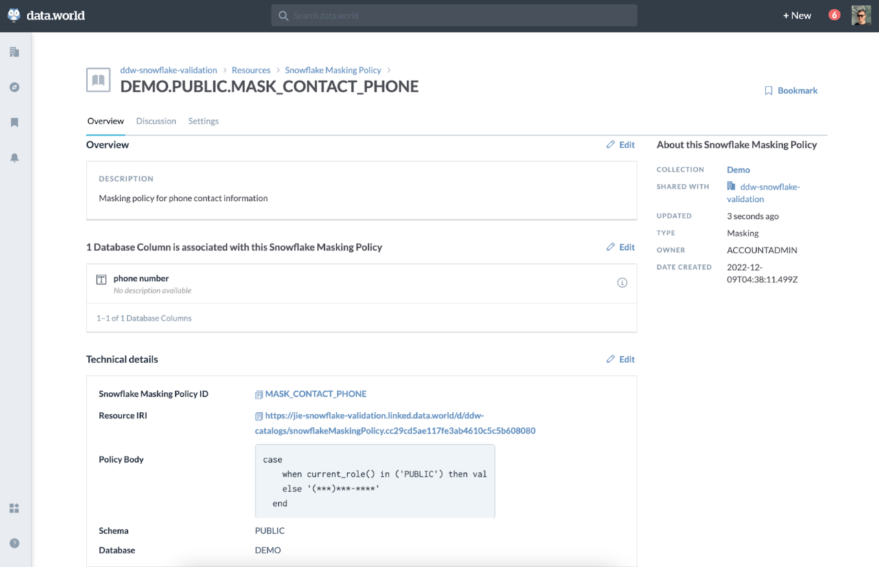 Snowflake Masking Policy Screenshot.