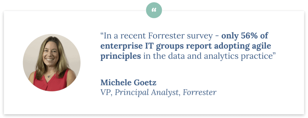 “In a recent Forrester survey - only 56% of enterprise IT groups report adopting agile principles in the data and analytics practice” - Michele Goetz, VP & Principal Analyst at Forrester