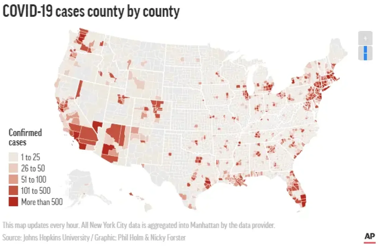 Chart: COVID-19 cases county by county.